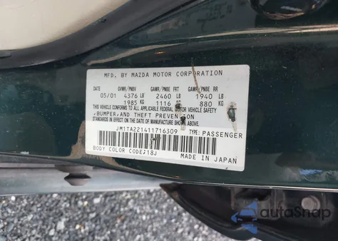 2001 Mazda Millenia P (Premium) from USA, damaged, VIN JM1TA221411716309